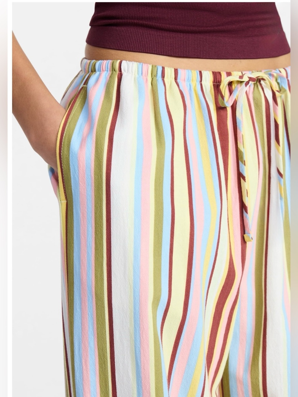 Striped Wide-Leg Drawstring Pants - Multicolor - Picture 4 of 5